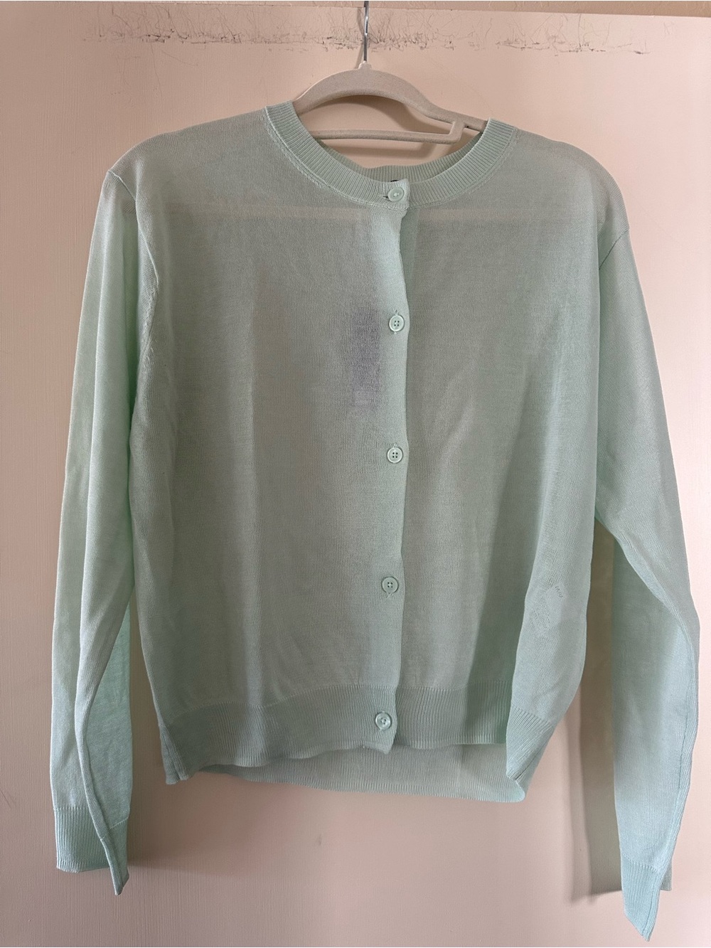Lightweight Crewneck Button-Front Sweater Cardigan - Mint Green